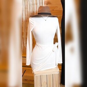 Off white ribbed wrap dress
